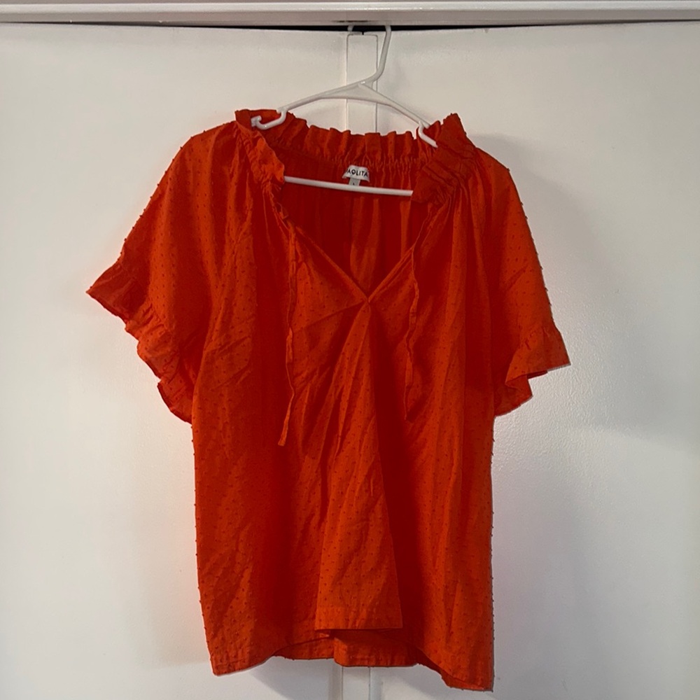 Paolita Orange Smocked Tie Front Blouse